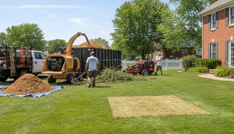 Completed tree removal and yard restoration by professional crew in Naperville, IL