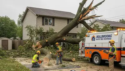 Emergency tree removal after storm damage in Naperville, IL restoring property safety and access