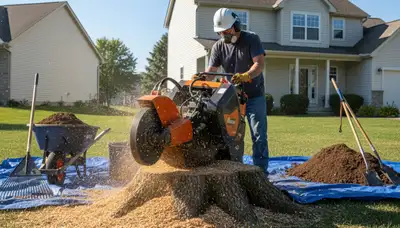 Stump grinding service removing tree stumps in Bolingbrook, IL for Naperville landscaping and lawn restoration