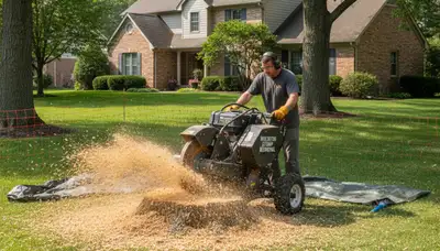 Professional stump grinding removing tree stumps in Wheaton, IL by Naperville tree removal experts