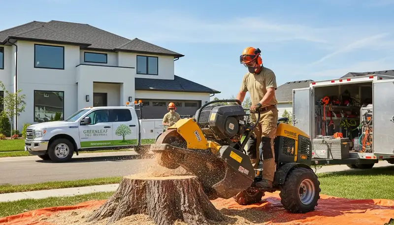 Professional stump removal service in Naperville, IL clearing tree stumps from residential yard