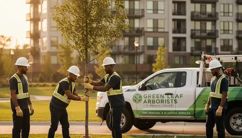 Arborists planting new trees in Naperville, IL for Chop Chop Tree professional landscaping service