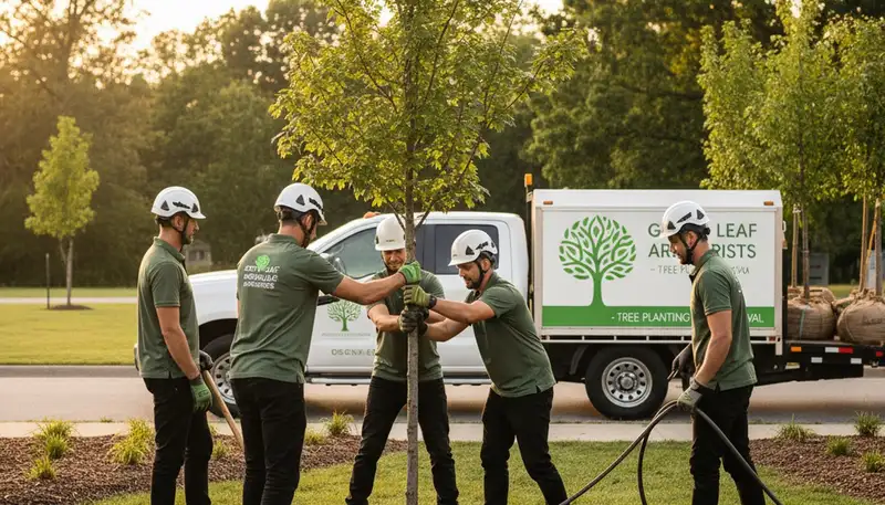 Arborists planting new trees in Naperville IL for Chop Chop Tree professional tree service