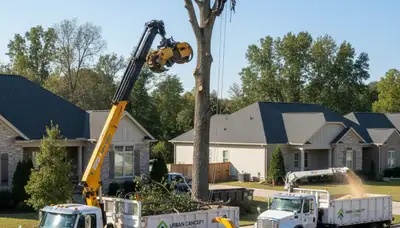 Arborists performing professional tree removal in Naperville, IL for residential property safety