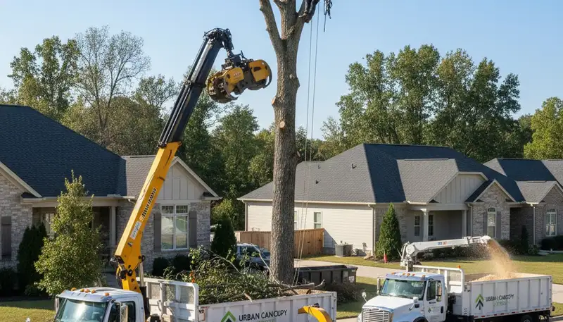 Arborists performing professional tree removal in Naperville, IL for residential property safety