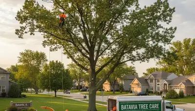 Professional tree removal service in Naperville IL safely cutting large oak tree branches