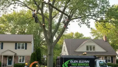 Professional tree removal service in Naperville IL safely cutting large oak tree