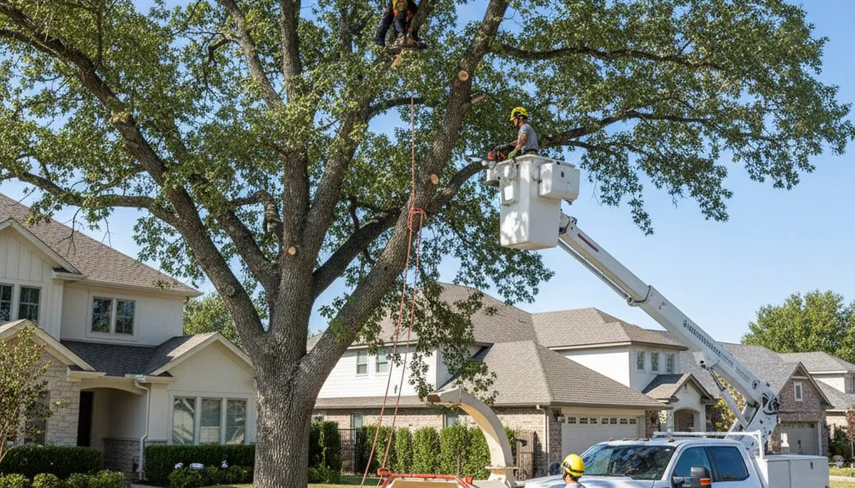 Arborist trimming oak tree branches in Naperville, IL for Chop Naperville Tree service