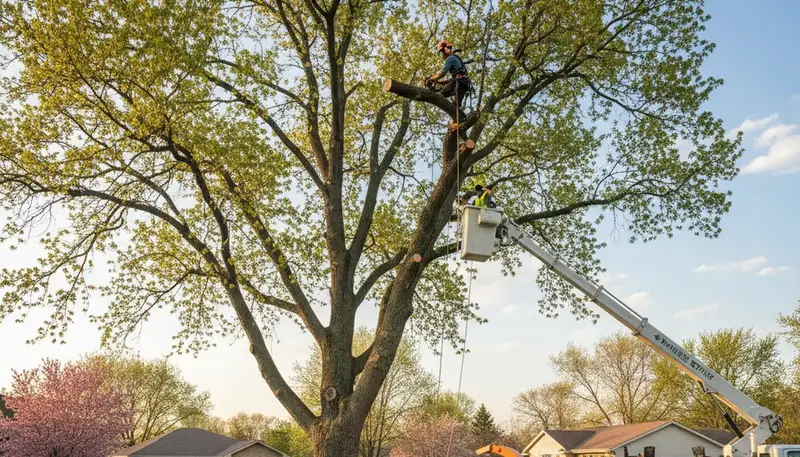 Professional tree removal service in Naperville IL safely cutting and clearing large trees