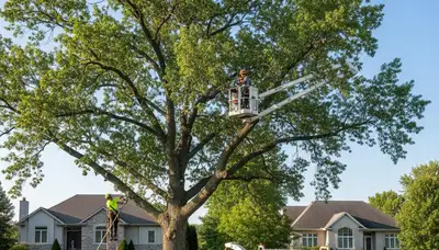 Professional tree removal service in Naperville IL clearing large oak tree safely