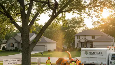 Professional tree removal service in Naperville IL safely cutting large oak tree branches