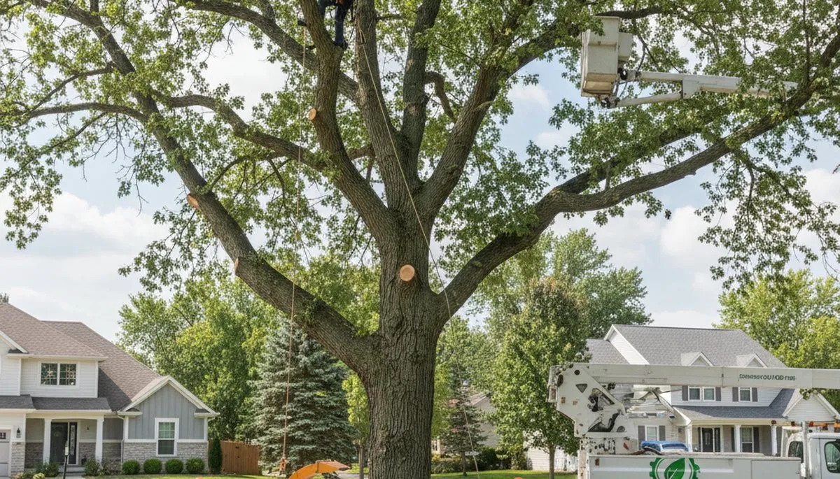 Professional tree removal service crew working safely in Naperville, IL