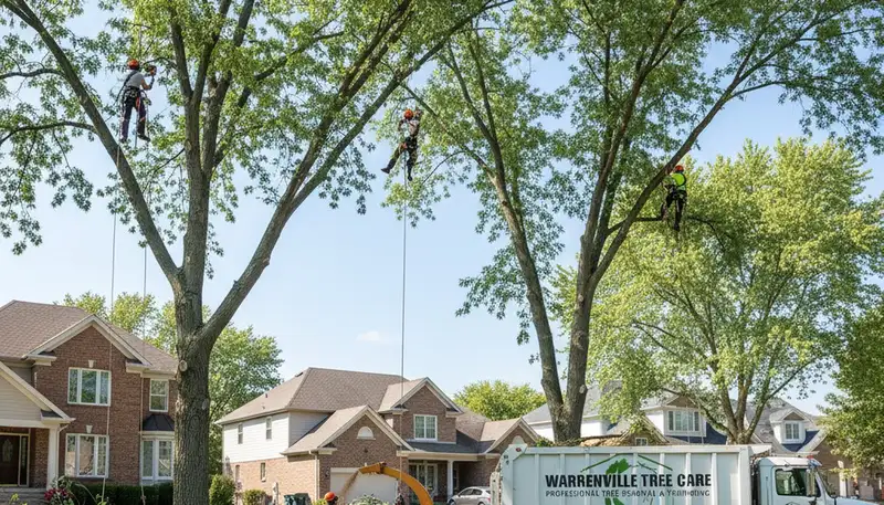 Professional tree removal service in Naperville IL safely cutting large oak tree branches