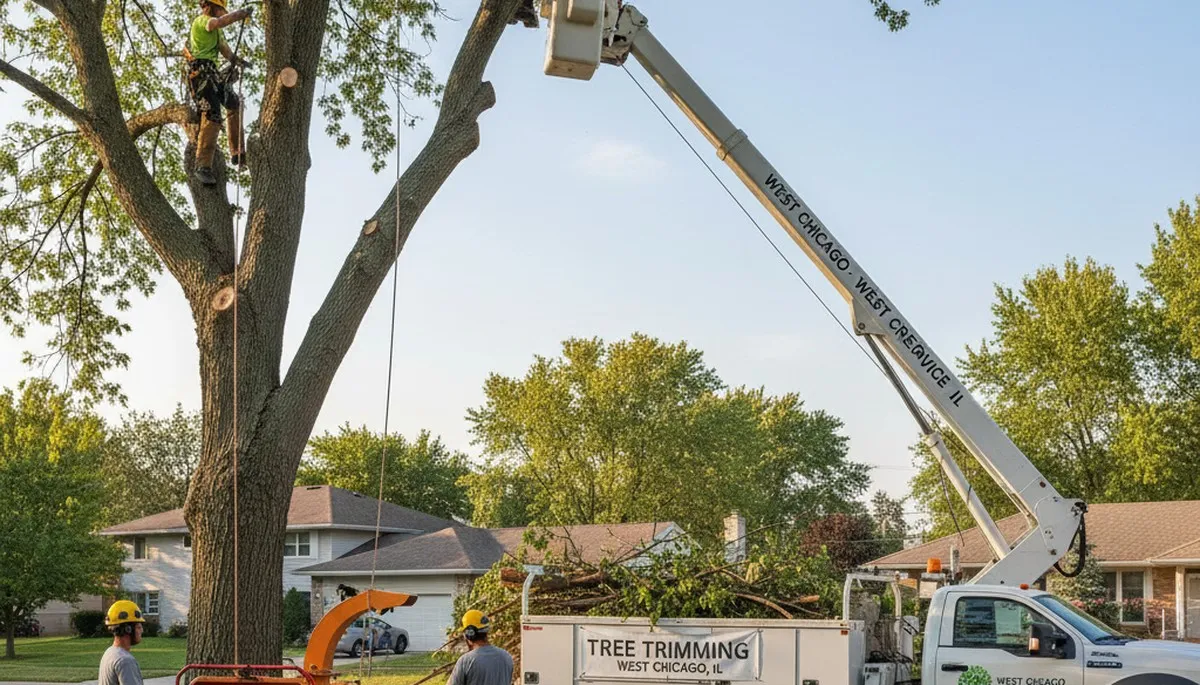Professional tree removal service in Naperville IL safely cutting and clearing large residential trees