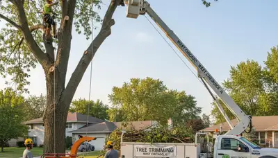 Professional tree removal service in Naperville IL safely cutting and clearing large residential trees